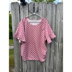 Madison + Hudson Womens 3X Pink Geometric Tile Print Flutter‎ Sleeve Blouse Top